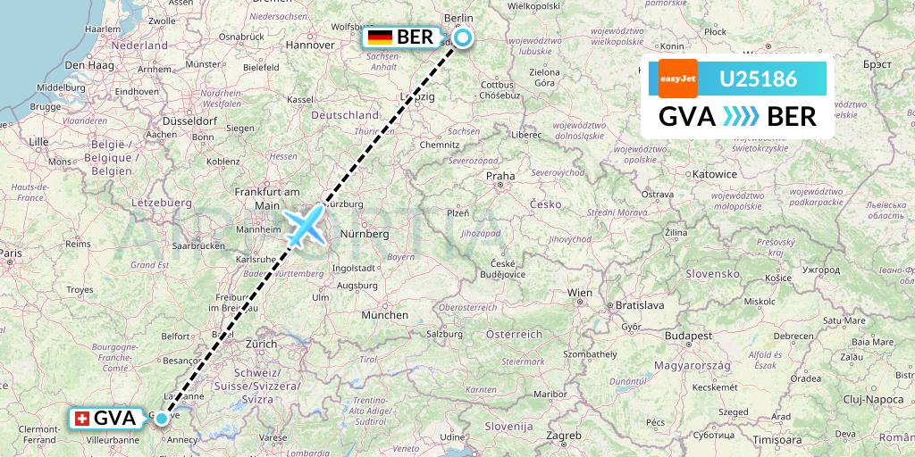U25186 EasyJet Flight Map: Geneva to Berlin