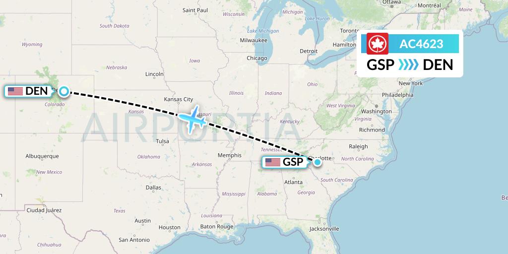 AC4623 Air Canada Flight Map: Greenville-Spartanburg to Denver