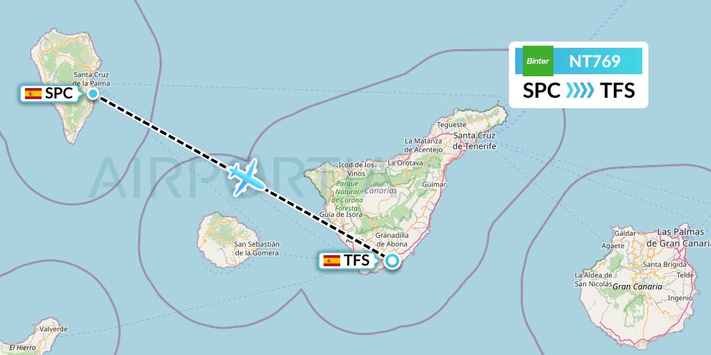 NT769 Binter Canarias Flight Map: La Palma to Tenerife