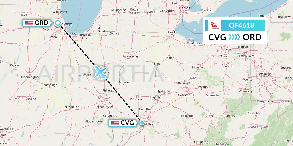 QF4618 Qantas Flight Map: Cincinnati to Chicago