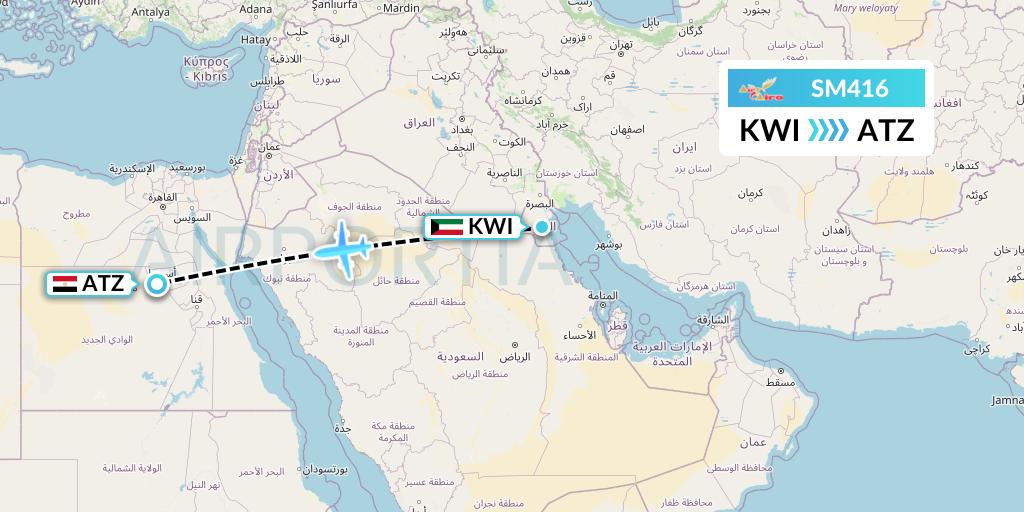 SM416 Air Cairo Flight Map: Kuwait City to Assiut