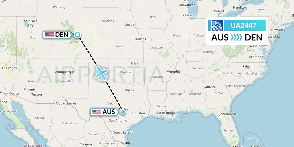 UA2447 United Airlines Flight Map: Austin to Denver