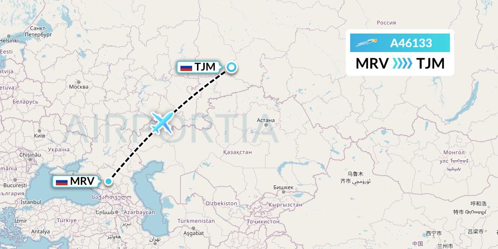 A46133 Azimuth Airlines Flight Map: Mineralnye Vody to Tyumen