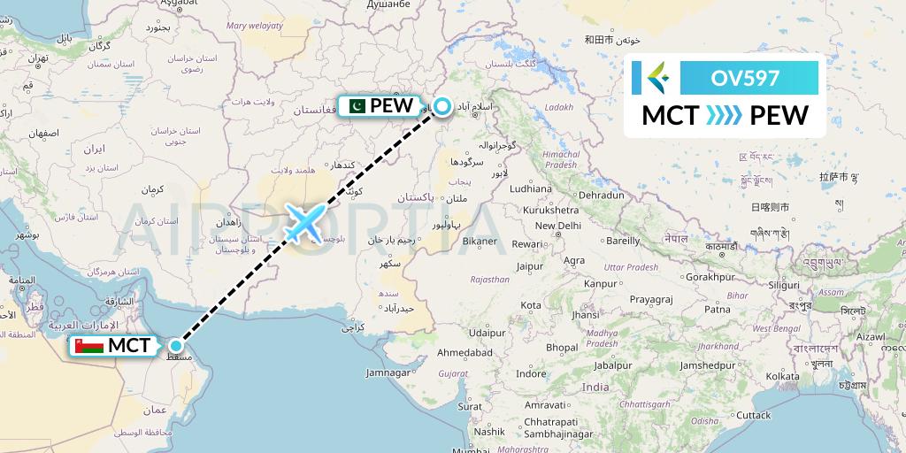 OV597 SalamAir Flight Map: Muscat to Peshawar