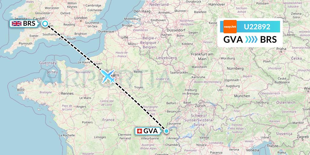 U22892 EasyJet Flight Map: Geneva to Bristol