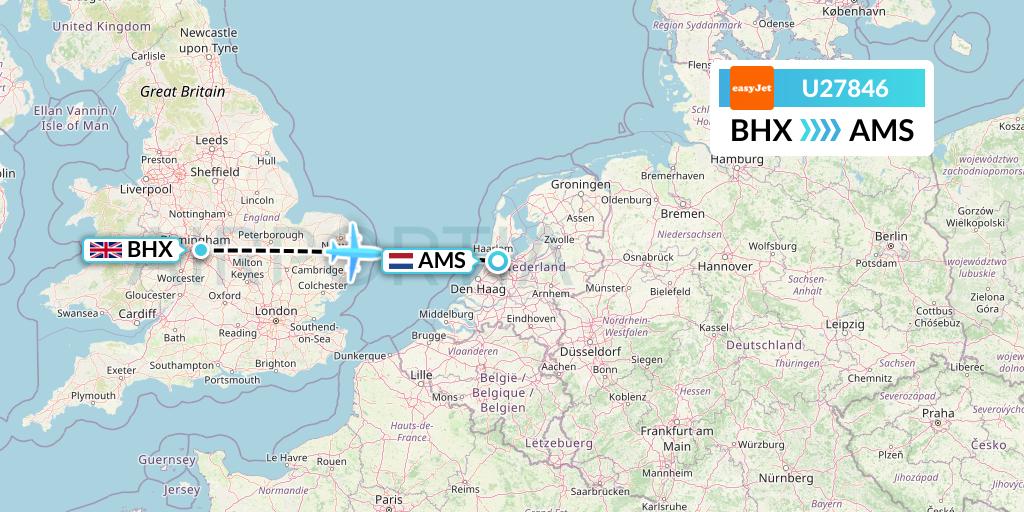 U27846 EasyJet Flight Map: Birmingham to Amsterdam
