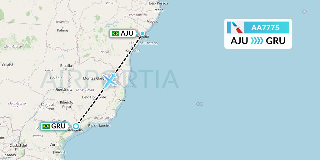 AA7775 American Airlines Flight Map: Aracaju to Sao Paulo