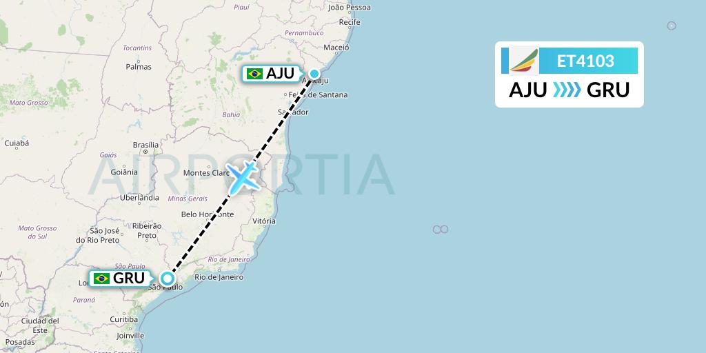 ET4103 Ethiopian Airlines Flight Map: Aracaju to Sao Paulo
