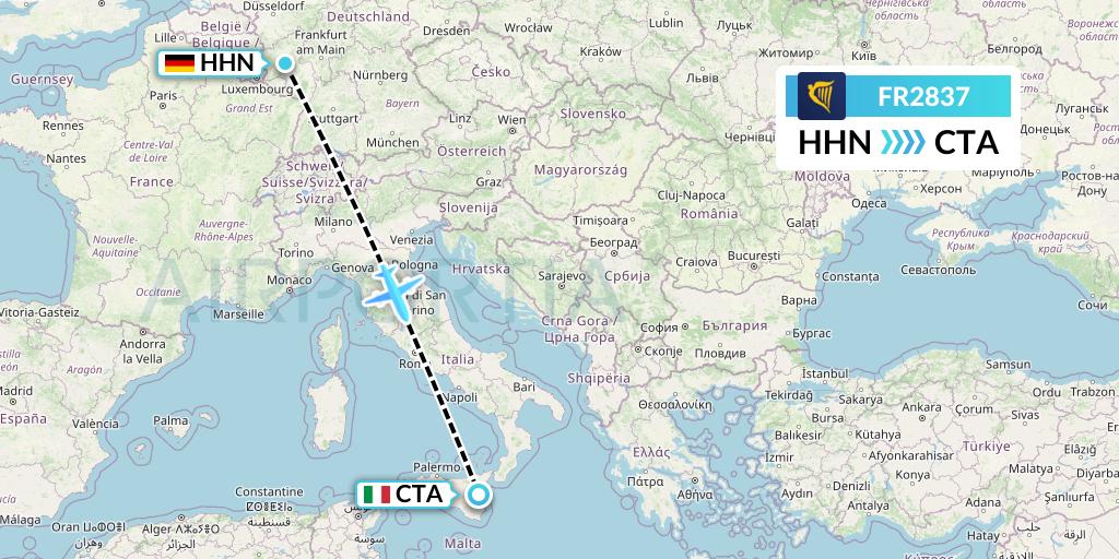 FR2837 Ryanair Flight Map: Hahn to Catania