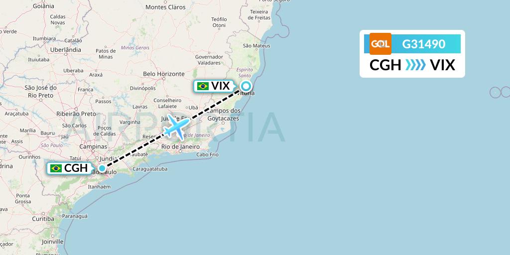 G31490 GOL Transportes Aeros Flight Map: Sao Paulo to Vitoria