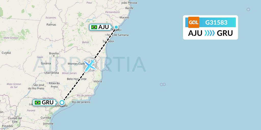 G31583 GOL Transportes Aeros Flight Map: Aracaju to Sao Paulo