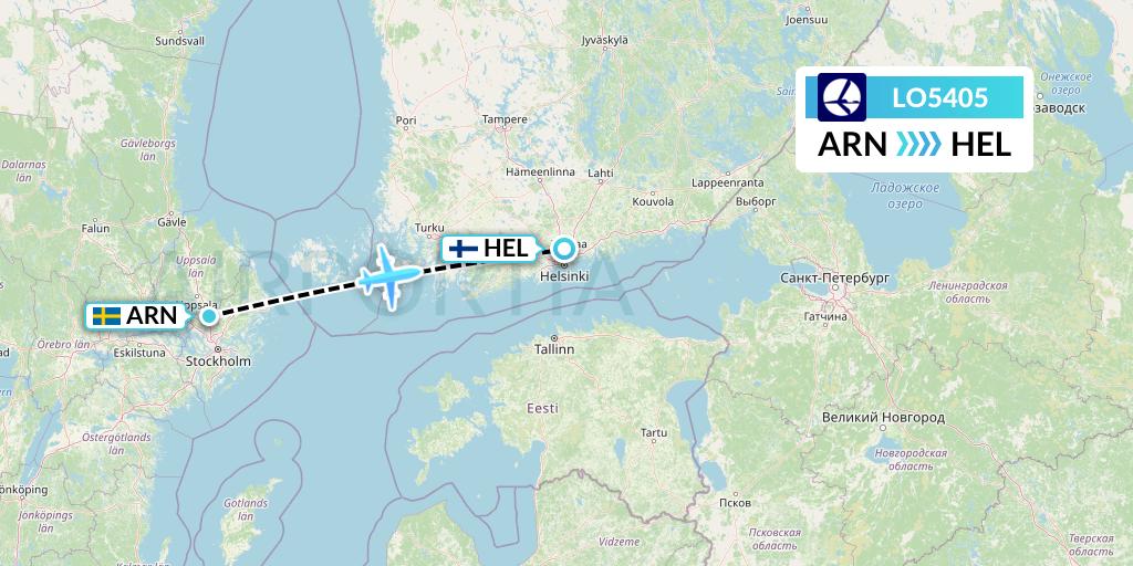 LO5405 LOT Flight Map: Stockholm to Helsinki