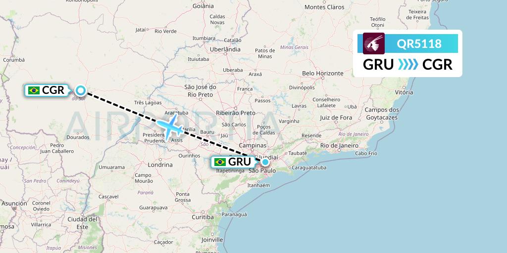 QR5118 Qatar Airways Flight Map: Sao Paulo to Campo Grande