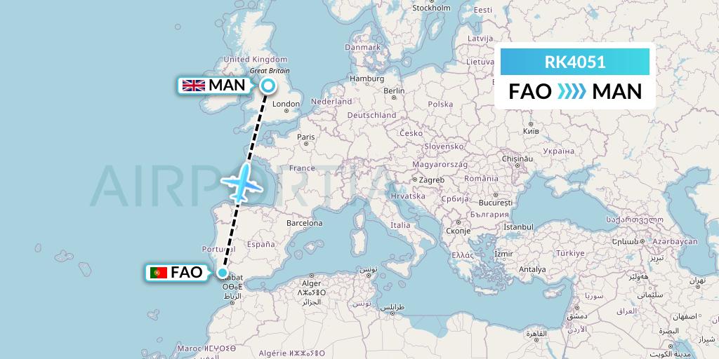 RK4051 Ryanair UK Flight Map: Faro to Manchester