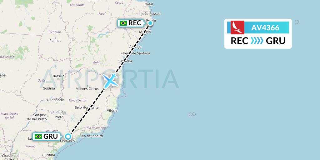 AV4366 Avianca Flight Map: Recife to Sao Paulo