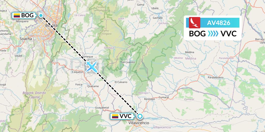 AV4826 Avianca Flight Map: Bogota to Villavicencio
