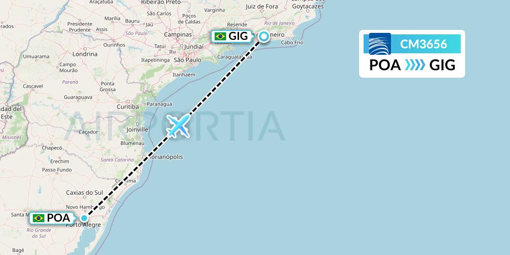 CM3656 Copa Airlines Flight Map: Porto Alegre to Rio de Janeiro