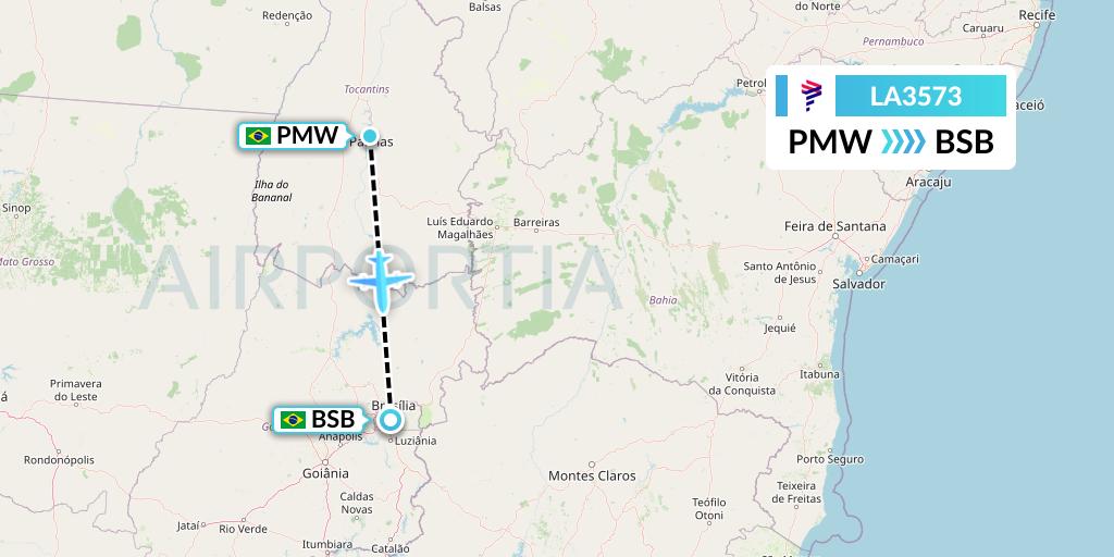 LA3573 LAN Airlines Flight Map: Palmas to Brasilia