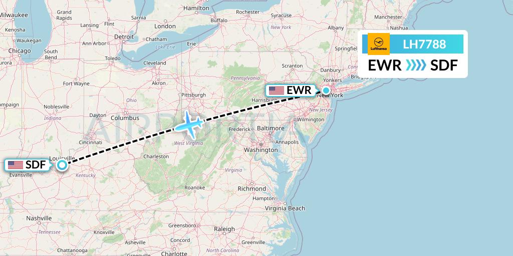 LH7788 Lufthansa Flight Map: New York to Louisville