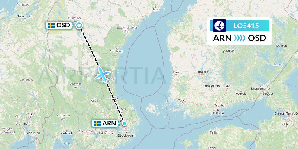 LO5415 LOT Flight Map: Stockholm to Ostersund