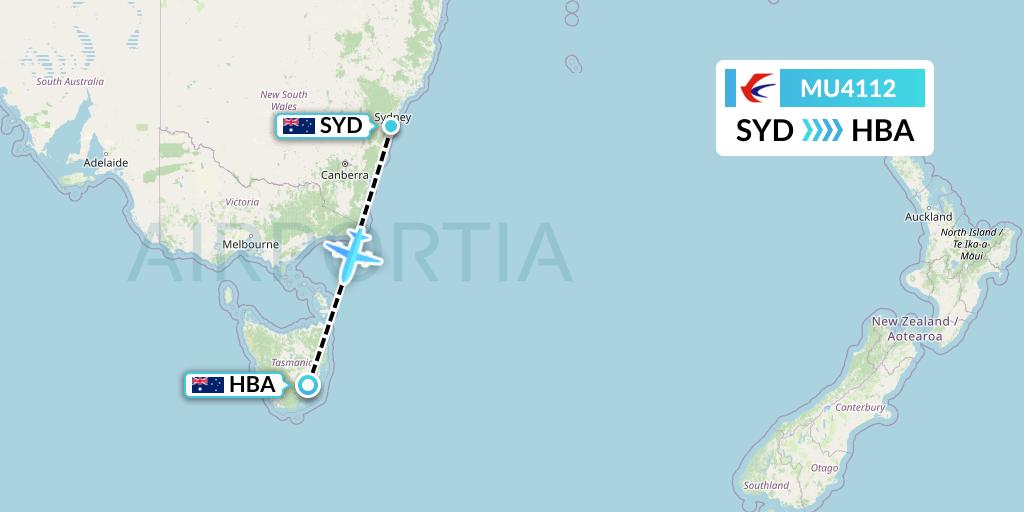MU4112 China Eastern Airlines Flight Map: Sydney to Hobart