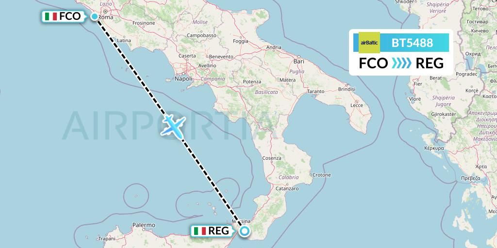 BT5488 Air Baltic Flight Map: Rome to Reggio Calabria