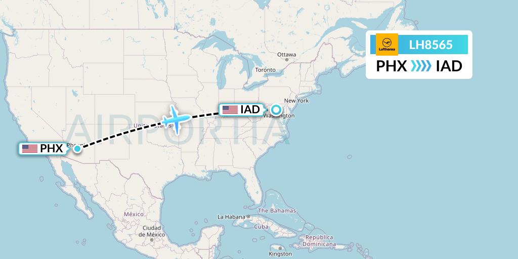 LH8565 Lufthansa Flight Map: Phoenix to Washington