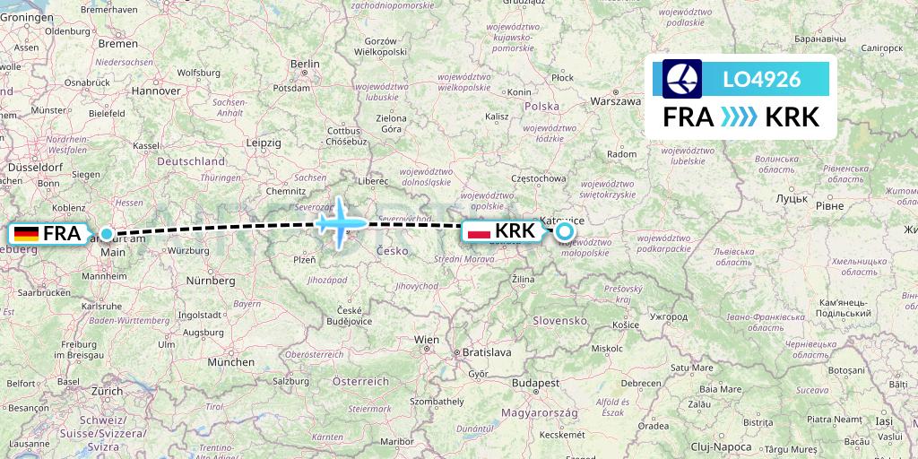 LO4926 LOT Flight Map: Frankfurt to Krakow