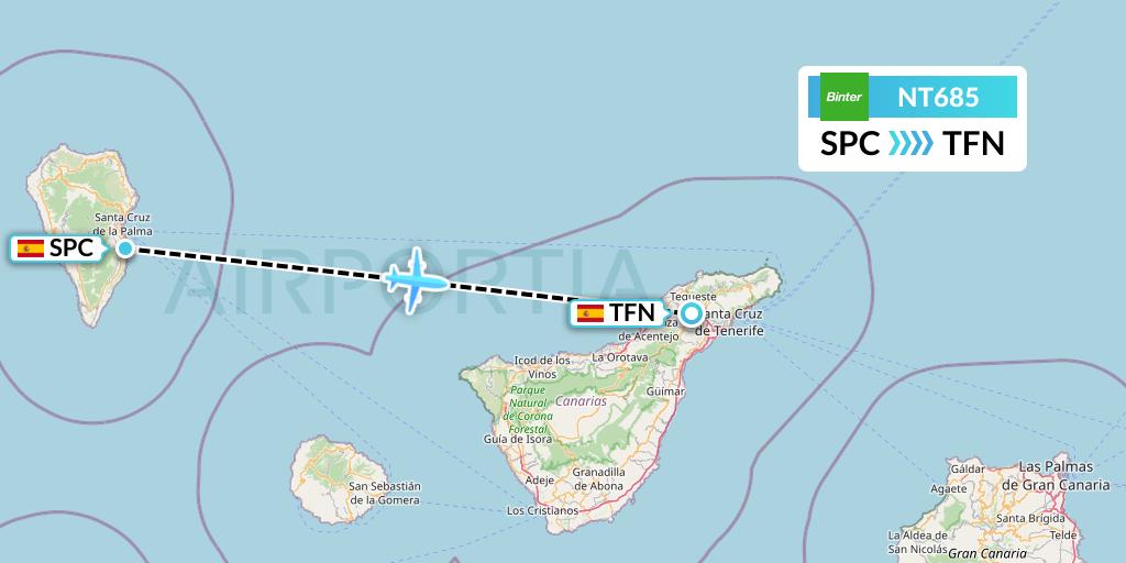 NT685 Binter Canarias Flight Map: La Palma to Tenerife