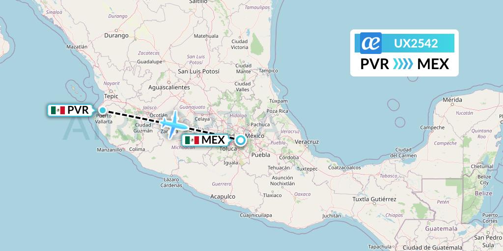 UX2542 Air Europa Flight Map: Puerto Vallarta to Mexico City