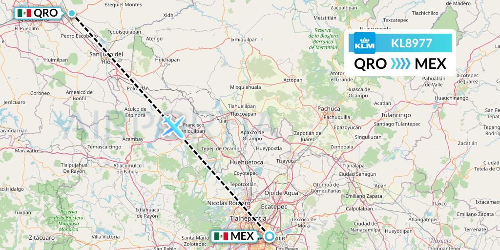 KL8977 KLM Flight Map: Queretaro to Mexico City