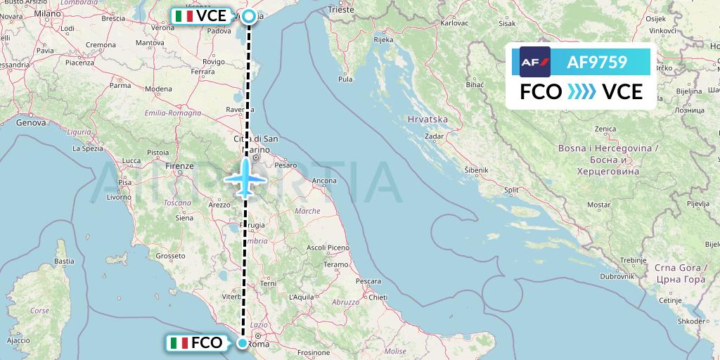 AF9759 Air France Flight Map: Rome to Venice