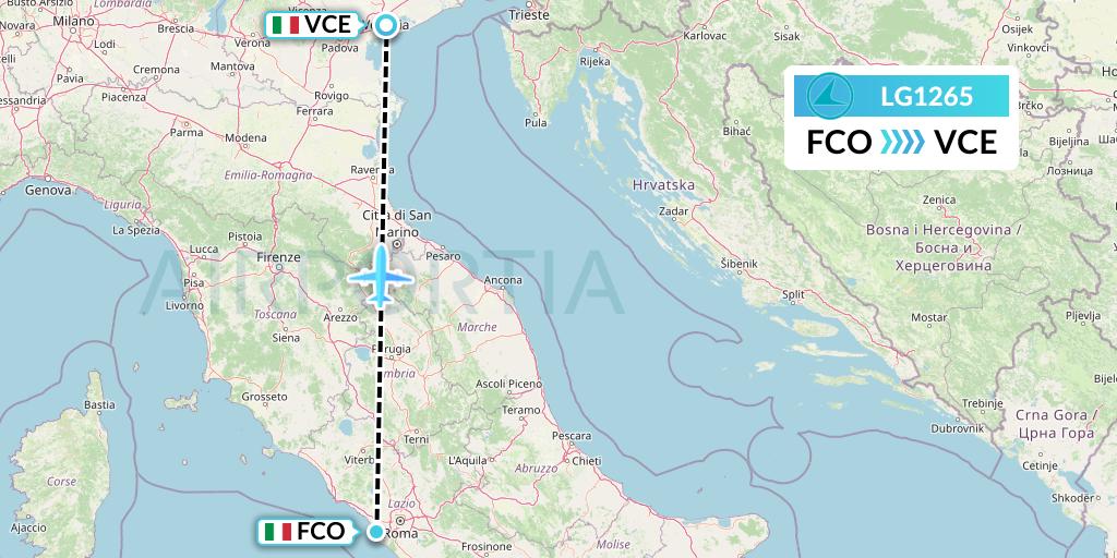 LG1265 Luxair Flight Map: Rome to Venice