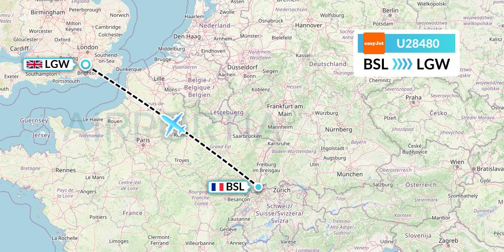 U28480 EasyJet Flight Map: Basel to London