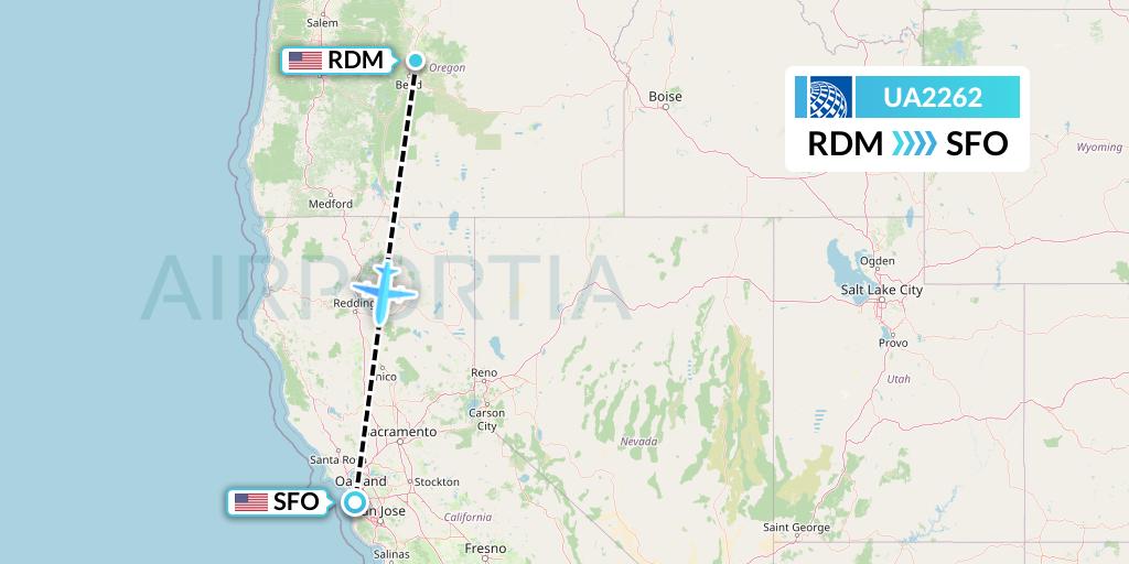 UA2262 United Airlines Flight Map: Redmond to San Francisco