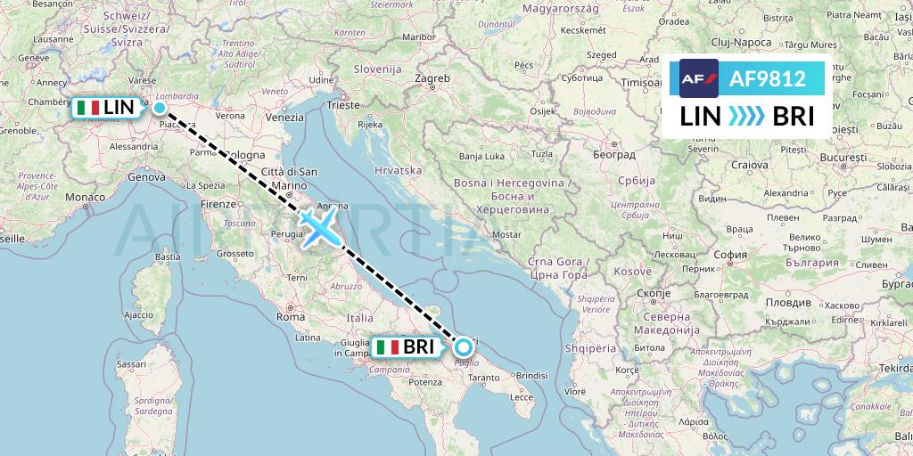 AF9812 Air France Flight Map: Milan to Bari