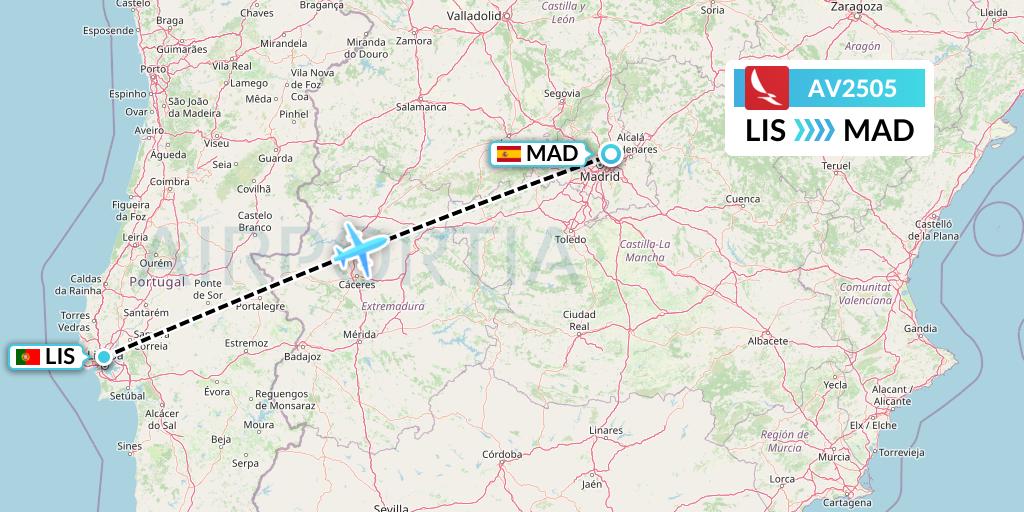 AV2505 Avianca Flight Map: Lisbon to Madrid