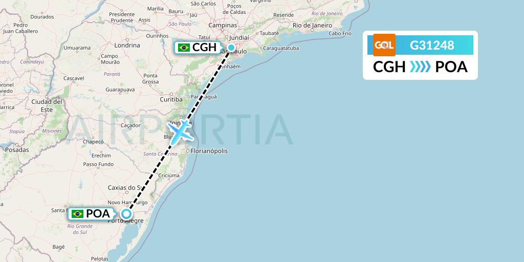 G31248 GOL Transportes Aeros Flight Map: Sao Paulo to Porto Alegre