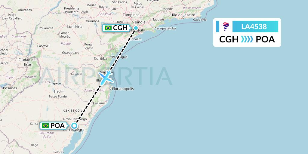 LA4538 LAN Airlines Flight Map: Sao Paulo to Porto Alegre