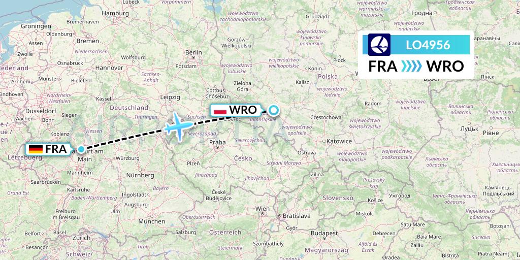 LO4956 LOT Flight Map: Frankfurt to Wroclaw