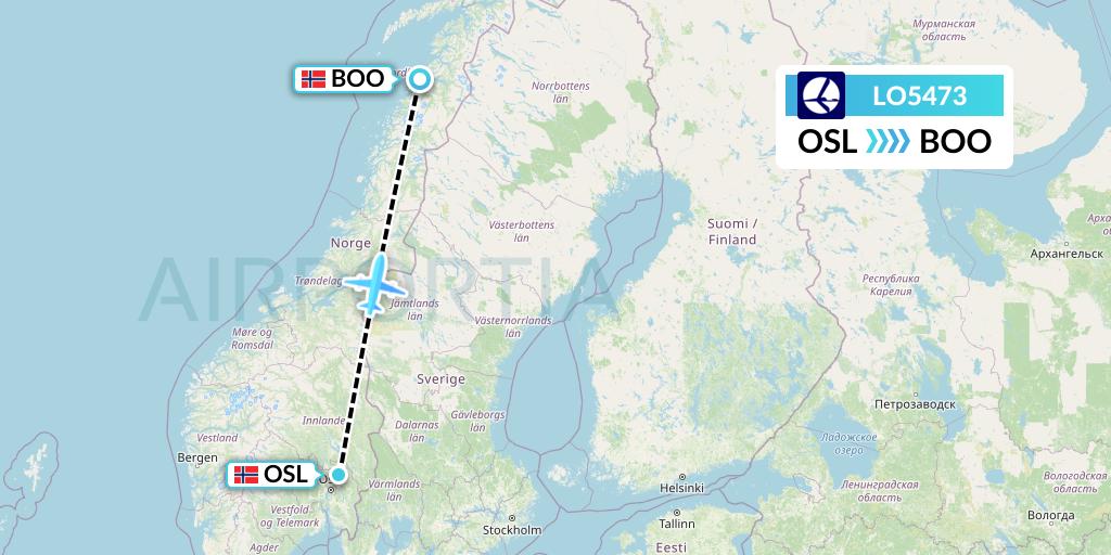 LO5473 LOT Flight Map: Oslo to Bodo