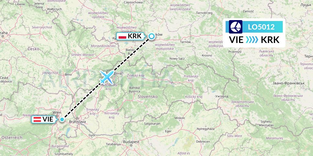 LO5012 LOT Flight Map: Vienna to Krakow