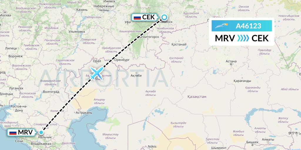 A46123 Azimuth Airlines Flight Map: Mineralnye Vody to Chelyabinsk