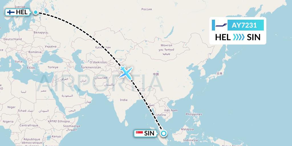 AY7231 Finnair Flight Map: Helsinki to Singapore
