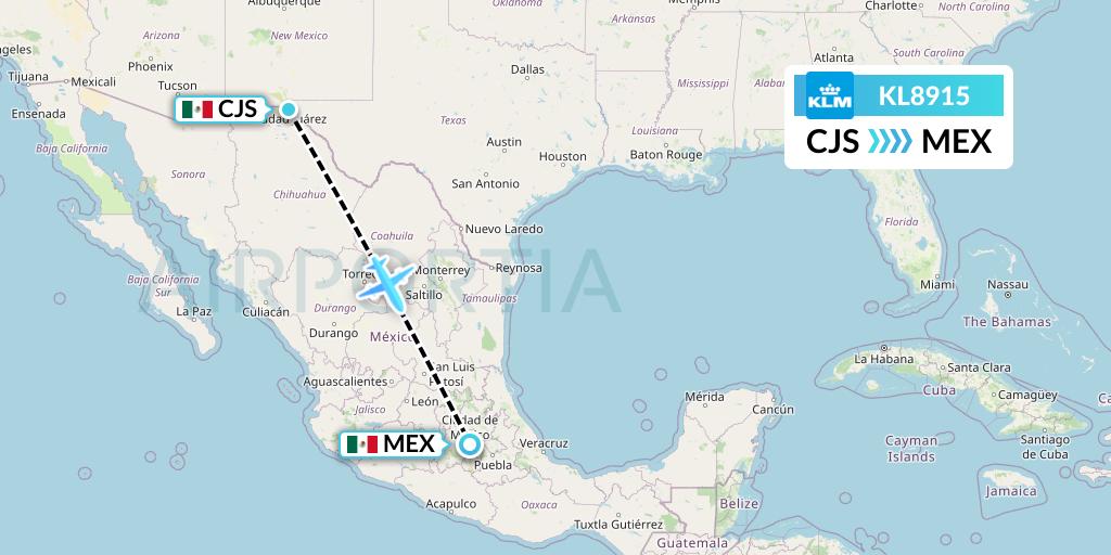 KL8915 KLM Flight Map: Ciudad Juarez to Mexico City