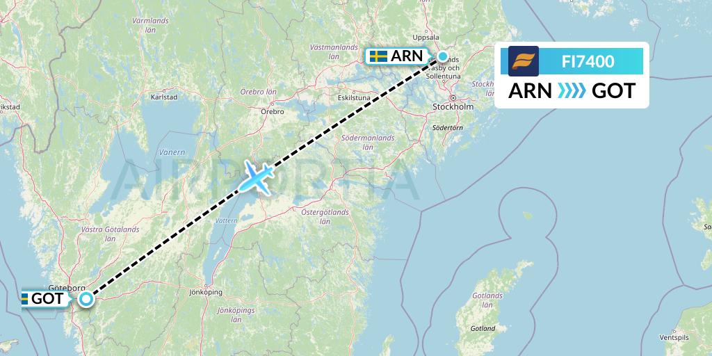 FI7400 Icelandair Flight Map: Stockholm to Gothenburg