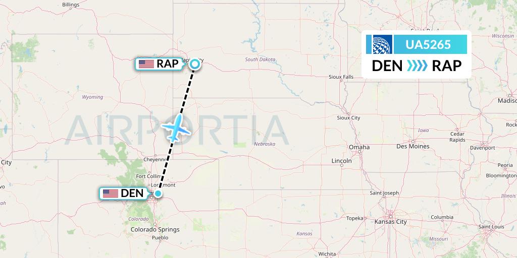 UA5265 United Airlines Flight Map: Denver to Rapid City
