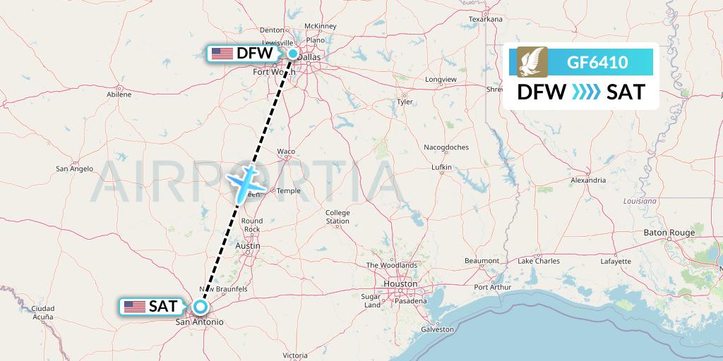 GF6410 Gulf Air Flight Map: Dallas to San Antonio