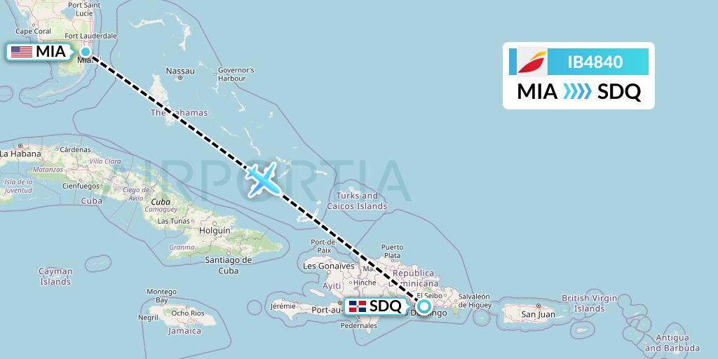 IB4840 Iberia Flight Map: Miami to Santo Domingo