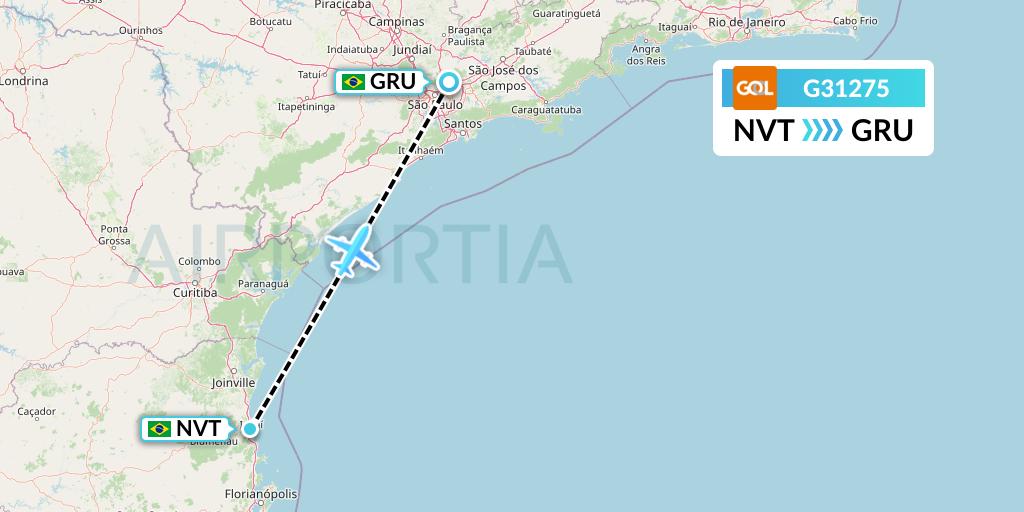 G31275 GOL Transportes Aeros Flight Map: Navegantes to Sao Paulo